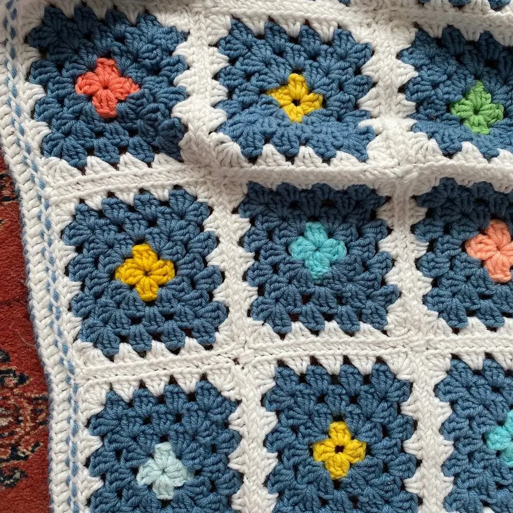 Handmade Granny Squares Crochet Throw Newborn Baby Crib Stroller Nursery Blanket